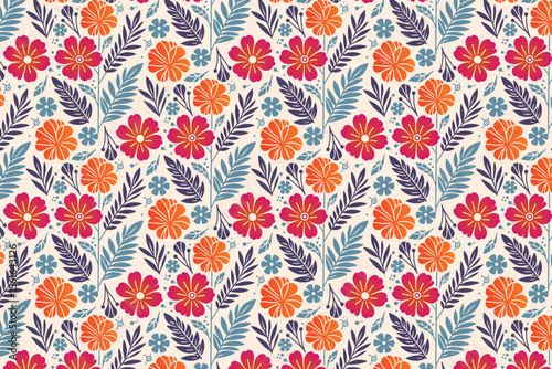 modern botanical flower composition in a seamless pattern layout with fine lines for kitchen wear, table cloths, and fashion fabric

