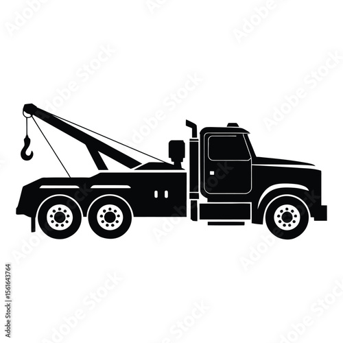 Tow Truck Silhouette, Vector, Illustration, Icon, Logo, White Background.