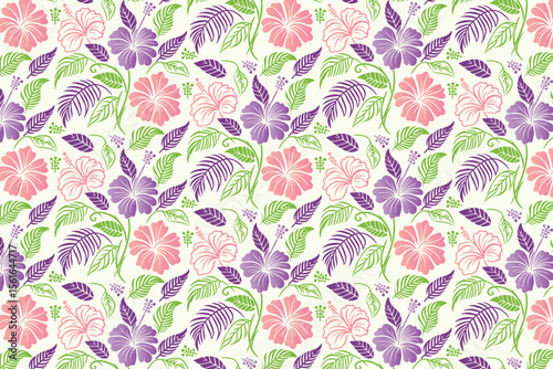 floral repeat pattern with organic leaf strokes and cotton flower motifs in a continuous seamless style for fabric and kitchen accessories

