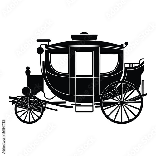 Stagecoach Silhouette, Vector, Illustration, Icon, Logo, White Background.