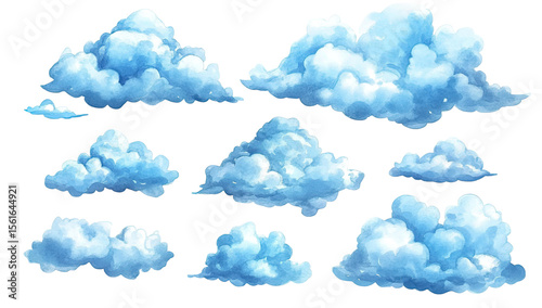 Collection of cartoon clouds in light blue