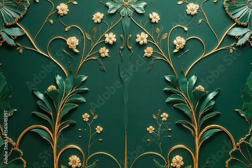 Elegant Green Wallpaper Background with Gold Accents for Premium Interior Design