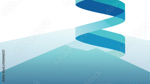 Abstract blue ribbon spiral above a gradient mountain range against a white background scene design