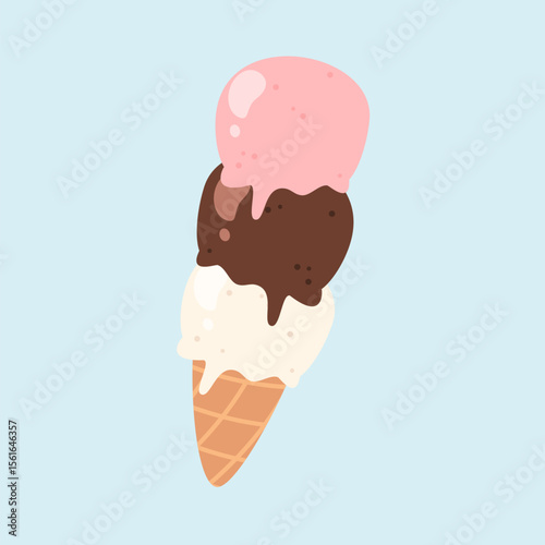 Mix flavor ice cream. Ice cream cartoon. Cute sweet food. Can be used for wallpaper, sticker, and food element