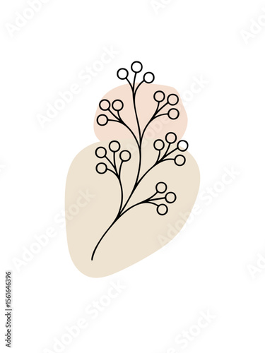 Minimalist berry botanical illustration with neutral abstract shapes