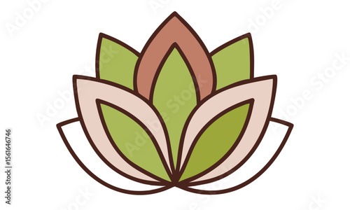 A stylized lotus flower logo in earthy tones, symbolizing balance, nature, wellness, and growth – perfect for eco-friendly brands, wellness centers, or natural product businesses