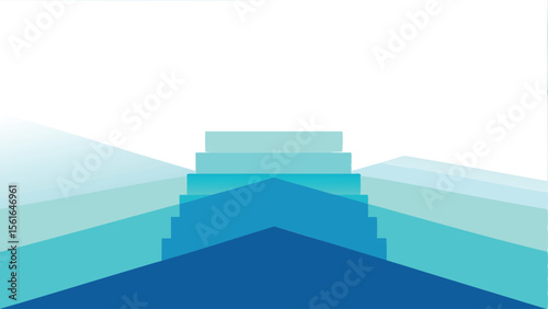 Abstract illustration of a series of blue and turquoise steps leading upwards to a white background