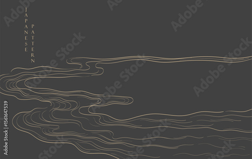 Japanese background with line ocean sea pattern vector. Abstract template with geometric wave pattern. Natural element in oriental style