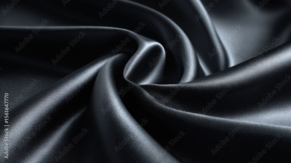 Obraz premium Luxurious smooth black satin fabric with elegant drape and reflective sheen.