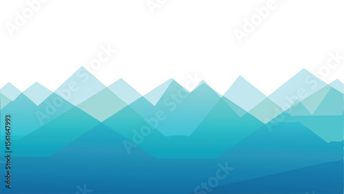 Abstract layered mountain range in shades of blue and teal against a white background landscape scene