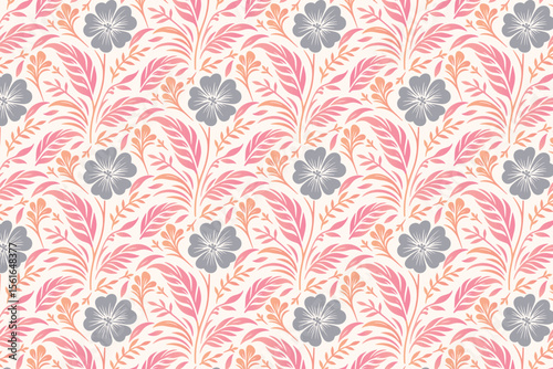 seamless rose flower pattern with artistic line sketches and abstract leaf illustrations for packaging, bedsheets, and fashion fabric

