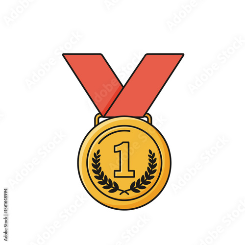 Gold medal 1st place icon in flat style. Trophy award vector illustration