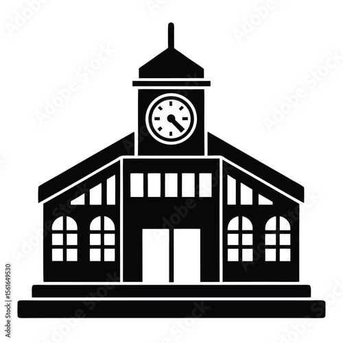 Train station buildingwith clock minimal icon