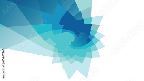 Abstract geometric design featuring overlapping translucent shapes in shades of blue and turquoise