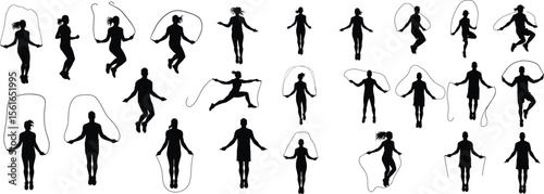 Jump Rope Vector Silhouettes Fitness, Exercise, Workout Illustrations