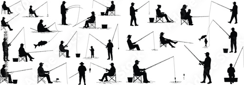 Fisherman and Angler Silhouette Vector Collection
