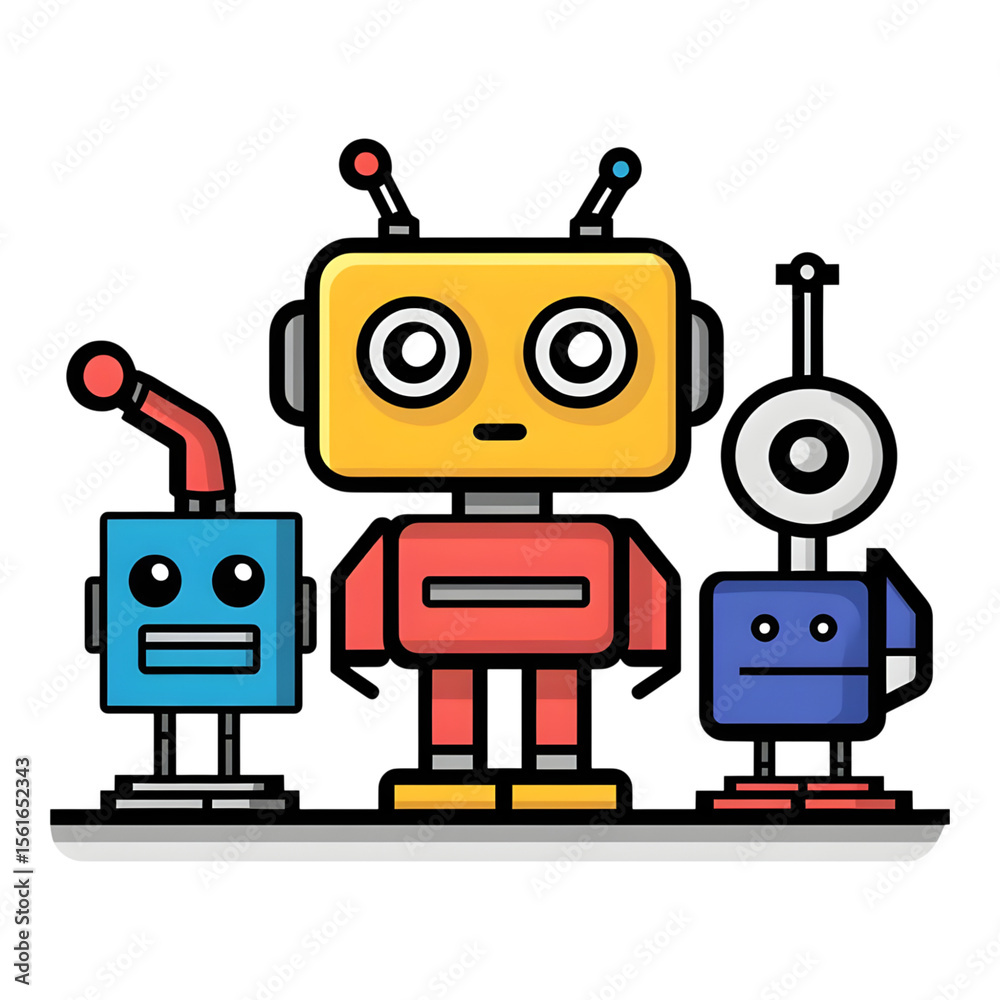 Fototapeta premium Innovative robots showcase colorful character designs digital art vibrant environment creative viewpoint