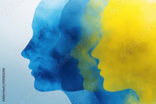 Wallpaper Mural Artistic multicolored silhouettes of human profiles with watercolor effects for creative design. Torontodigital.ca