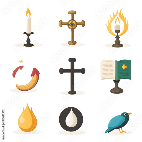 Spiritual symbols and icons digital art collection candlelight and flame artistic environment close-up view