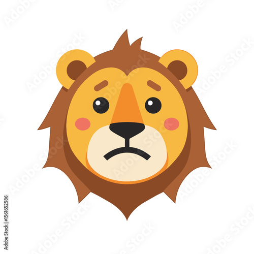 A cute cartoon lion head with a sad expression, perfect for children's illustrations, social media, or website design, showcasing a friendly and approachable style.