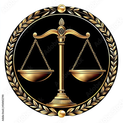 Ornate golden scales of justice emblem