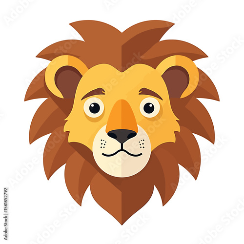 A friendly cartoon lion head with a golden mane and brown fur, perfect for children's illustrations, logos, or branding projects needing a majestic yet approachable image.