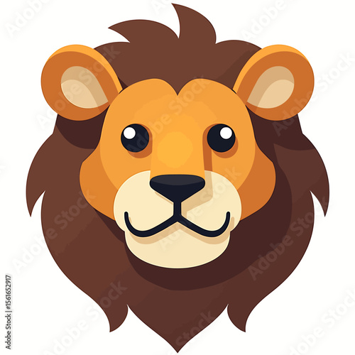 Friendly cartoon lion head illustration, perfect for children's books, logos, or branding projects needing a cute, majestic, and approachable animal mascot.