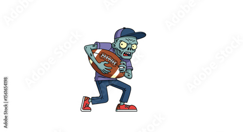 Pixelated Zombie Athlete Playing American Football with Intense Expression Ready to Score Winning Touchdown in a Fierce Sports Competition