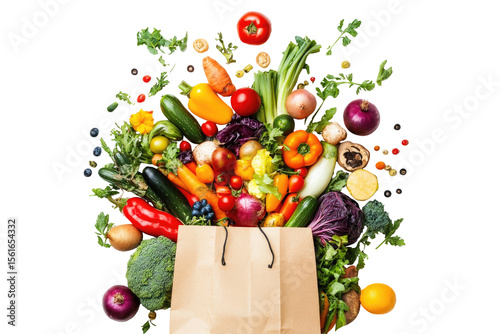 Fototapeta Naklejka Na Ścianę i Meble -  Fresh produce overflowing from a brown paper bag