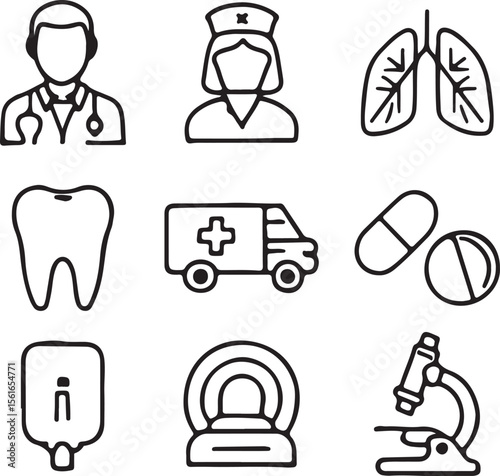 Medical Professionals & Equipment Icon Grid