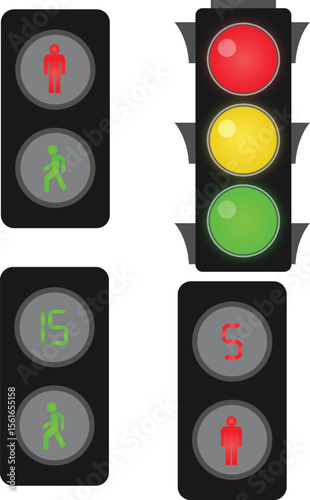 Traffic Signals Pedestrian and Vehicle Light Illustrations