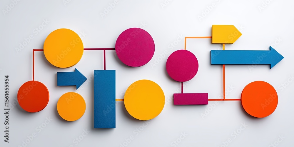 Obraz premium Colorful Flowchart Diagram with Circles Arrows and Blocks for Process Illustration.
