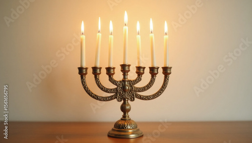 Traditional Hanukkah Menorah with Flames.