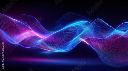 Abstract flowing light waves with vibrant pink purple and blue colors on dark background.