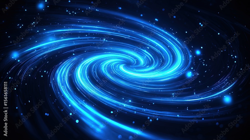 Naklejka premium Vibrant Blue Galaxy Spiral Nebula with Bright Stars and Cosmic Dust in Deep Space.