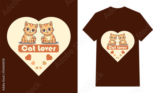 Men's brown dark chocolate Cat Lover T-shirt template, from one side, natural shape on invisible mannequin, for your design mockup for print, isolated on white background EPS 10