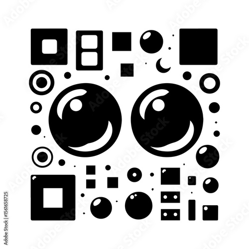 simple silhouette of Big button eyes and blocky shapes
