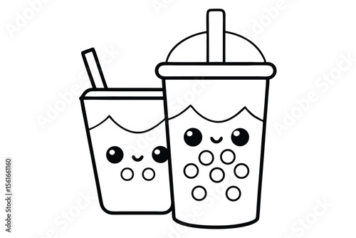 Vector illustration of a soda can and glass of cola with a straw, an icon representing a cold beverage