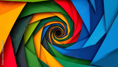 Vibrant Folded Paper Spiral Pattern with a Deep Central Focus