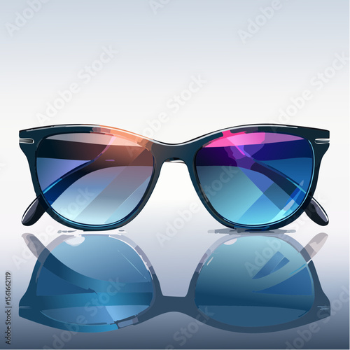 High-fashion concept photo of futuristic sunglasses on a neon-lit surface