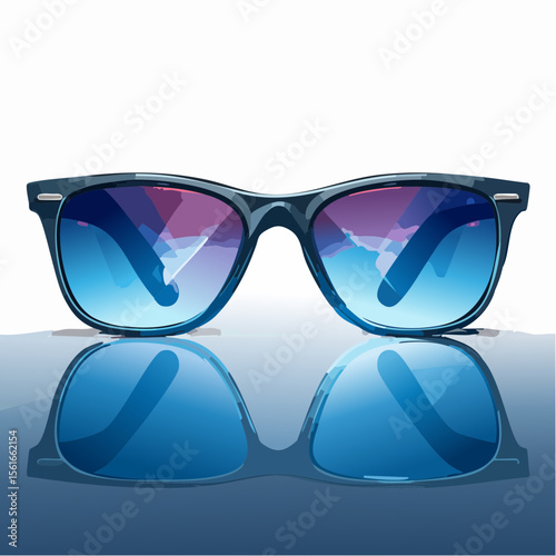 High-fashion concept photo of futuristic sunglasses on a neon-lit surface