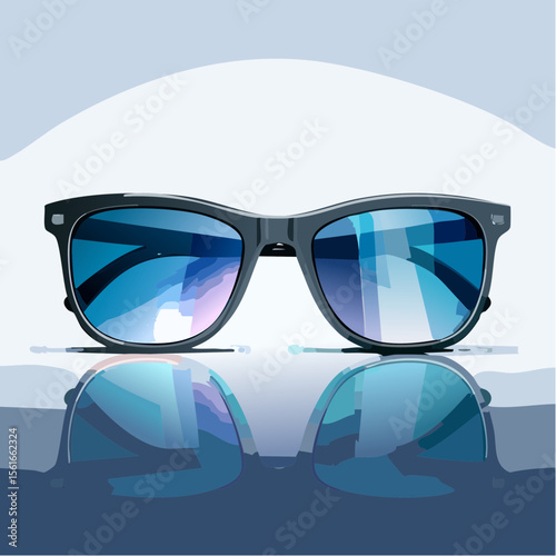 High-fashion concept photo of futuristic sunglasses on a neon-lit surface
