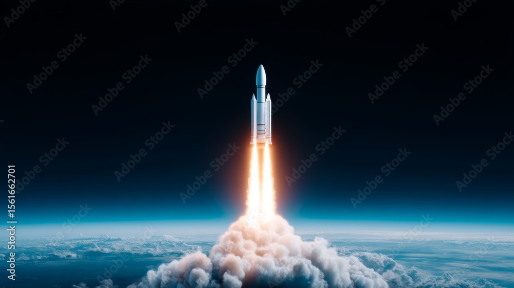 Naklejka premium Beyond Earth: Hydrogen-Powered Space Exploration and Clean Fuel Rockets Concepts with Copy Space for Text