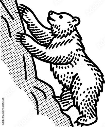 Wallpaper Mural Bear climbing rocky mountain wild animal adventure illustration, hand drawn engraving style, wilderness exploration concept Torontodigital.ca