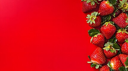 Red Background with Fresh Strawberries Border