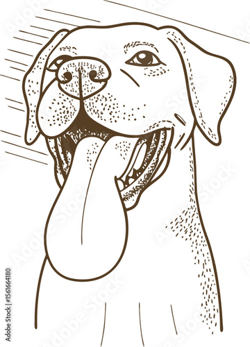 Happy dog face illustration playful pet with tongue out, cheerful canine portrait line art drawing
