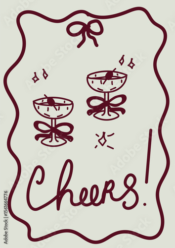 Retro Aesthetic Poster Design Glasses Cheers Doodle Template Vector Design