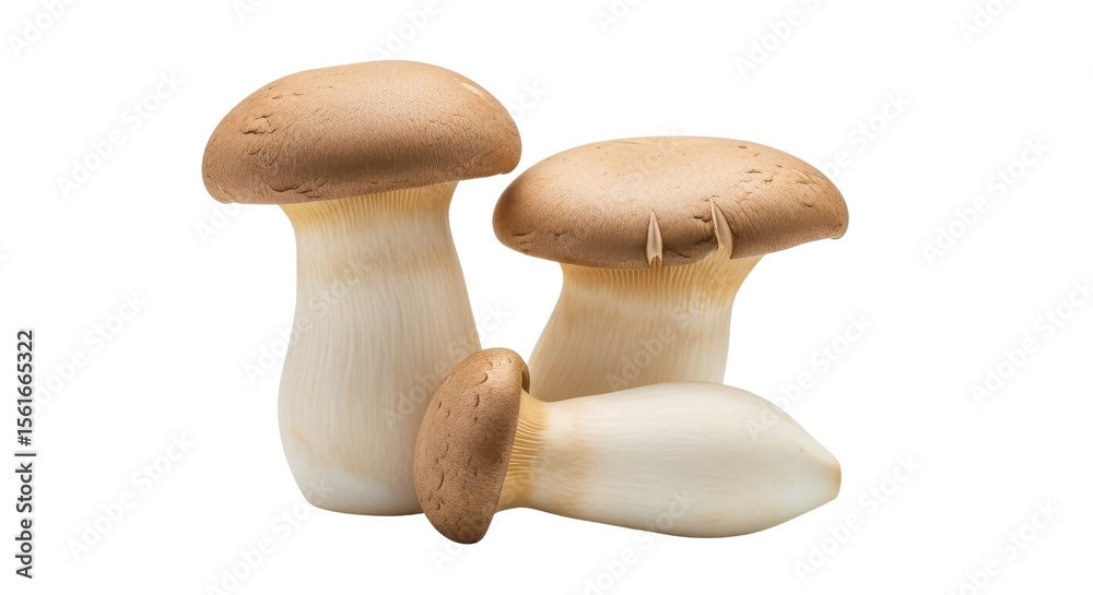 Fototapeta premium Three king oyster mushrooms isolated PNG with Transparent Background