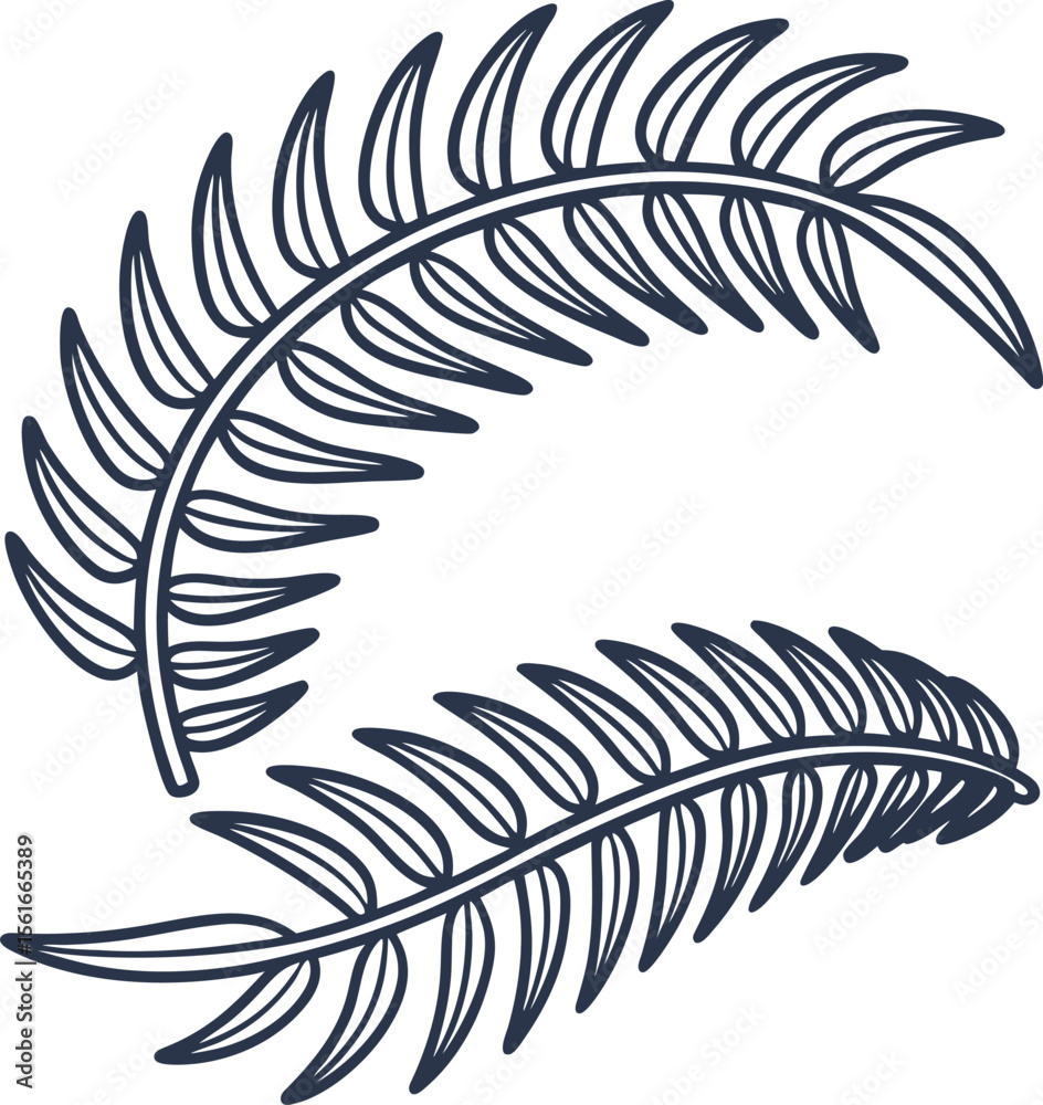 Obraz premium Minimalist palm leaves illustration elegant tropical leaf line art, botanical nature design isolated on white
