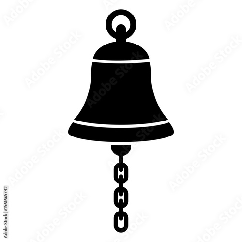 Icono silueta campana de barco con cadena para avisar de una alarma 
